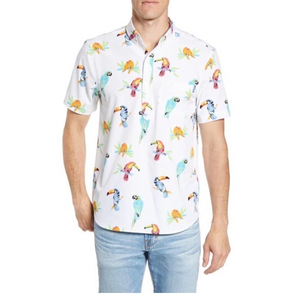 Chubbies Hawaiian Parrot Tucan Button Down Short Sleeve Shirt Men's Medium (J)
